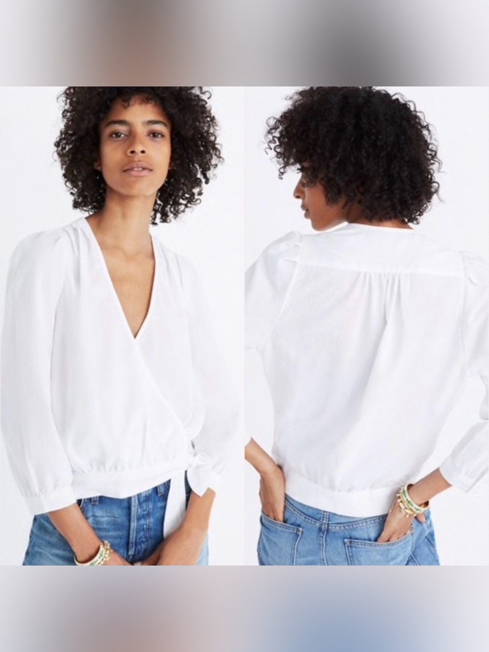 Madewell 100% Cotton White Wrap Blouse Size Small